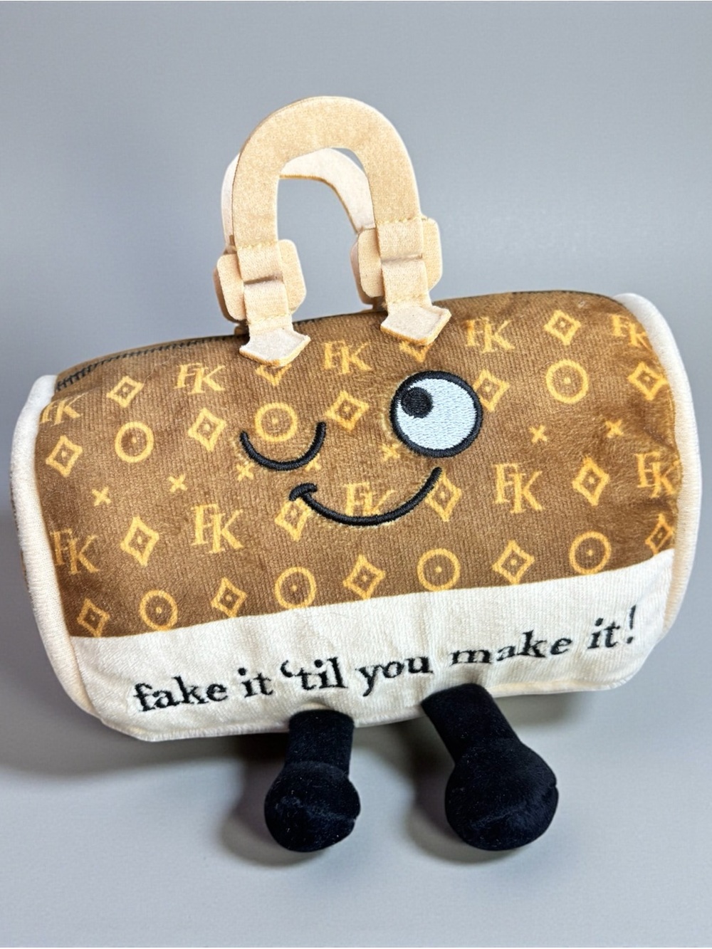 Novelty Brown Plush Handbag Toy - 'Fake It 'Til You Make It'
